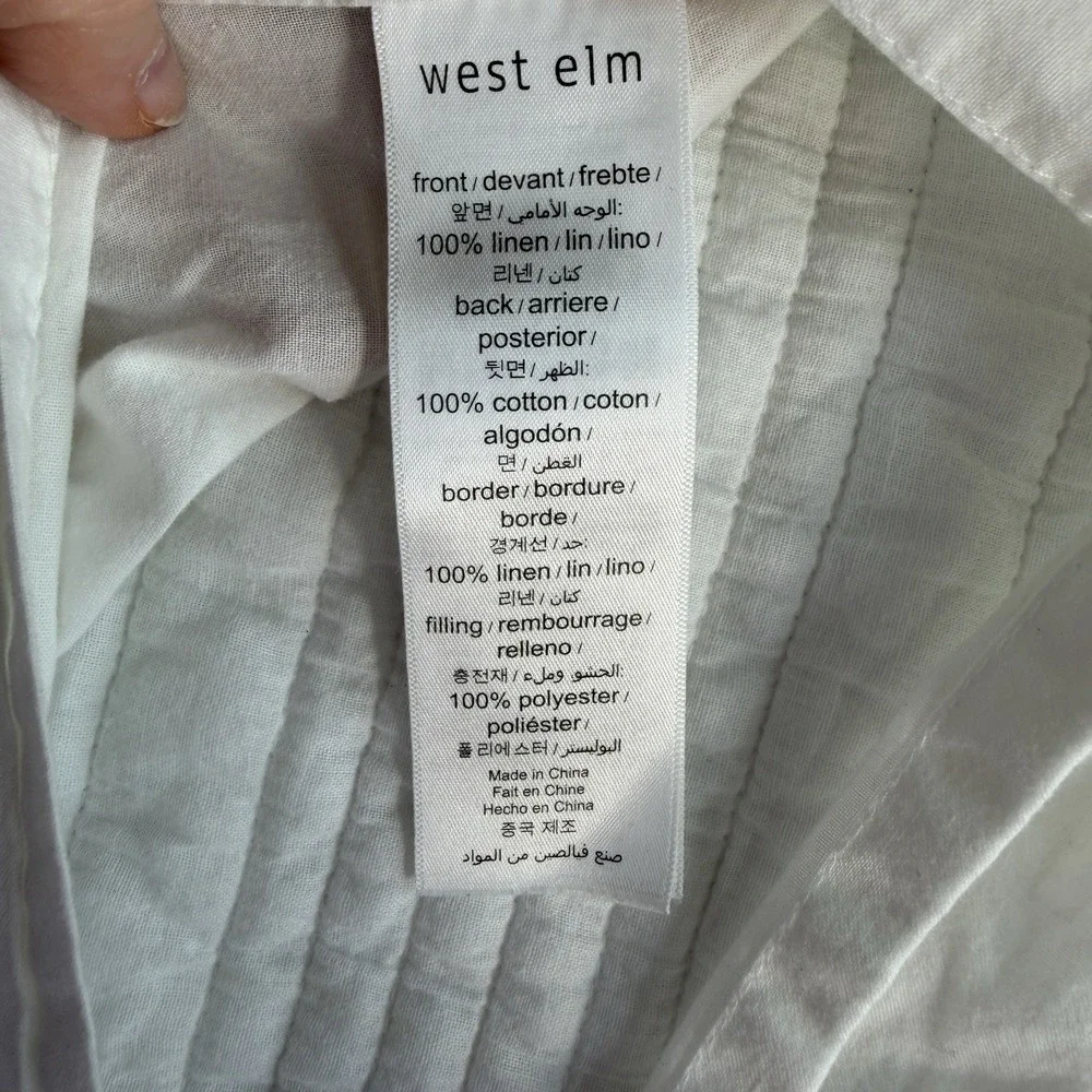 West Elm Quilted King Size Pillow Sham White Cotton Linen Shabby Feminine‎ Chic